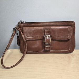 COACH Brown Leather Wristlet With Silver Buckle ***